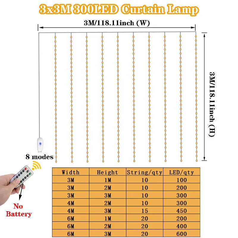 3/4/6m Curtain LED String Lights Garland
