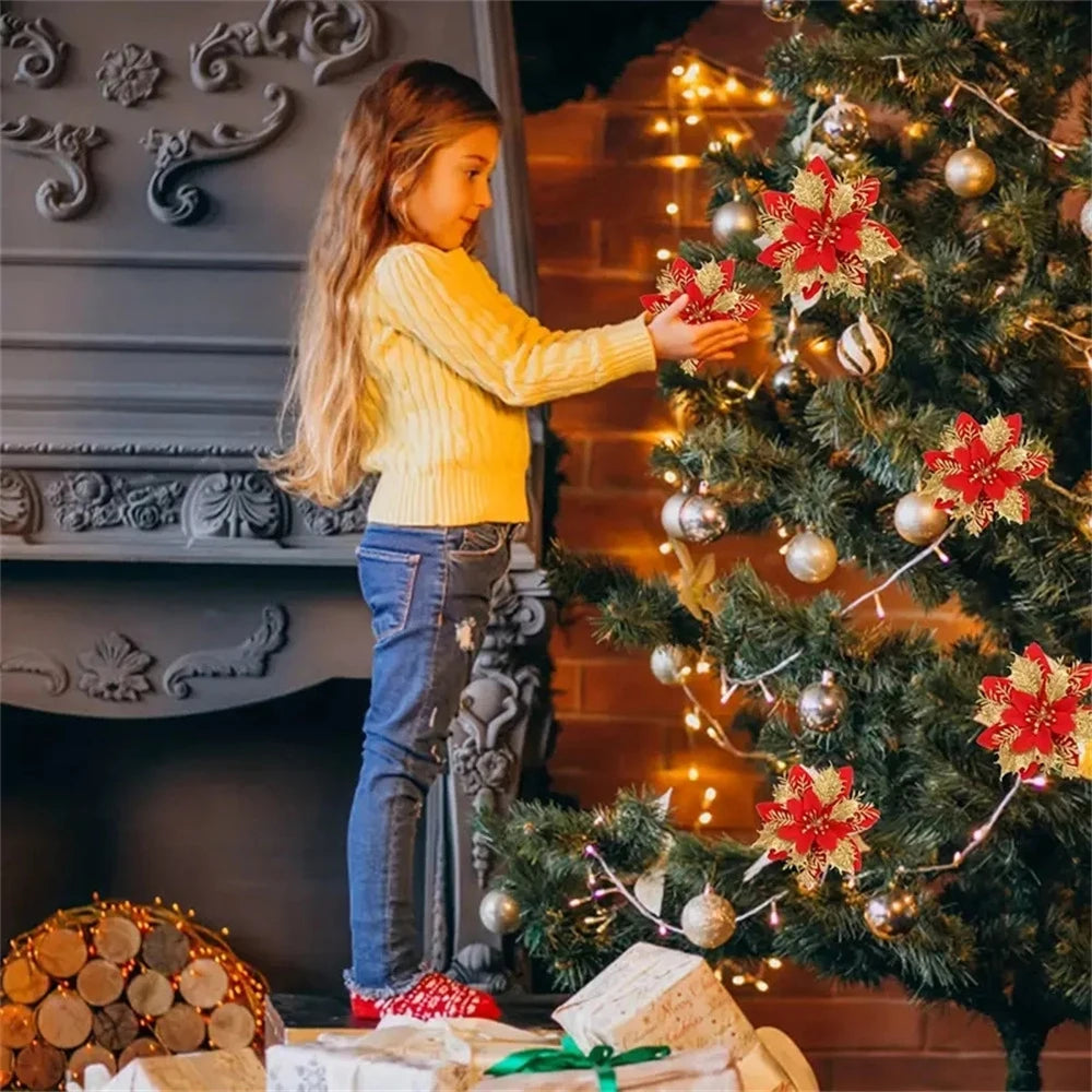 5/10pcs 14.5cm Christmas Flower Ornaments