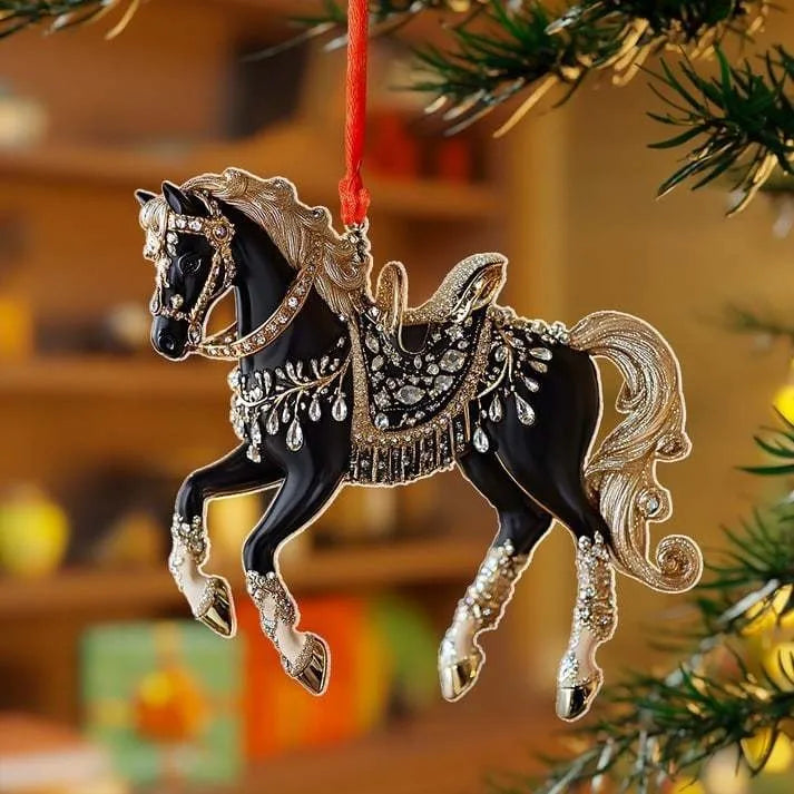 2D Acrylic Horse Car Rearview Mirror Pendant Charm Christmas Tree Ornament Party New Year Hanging Decoration