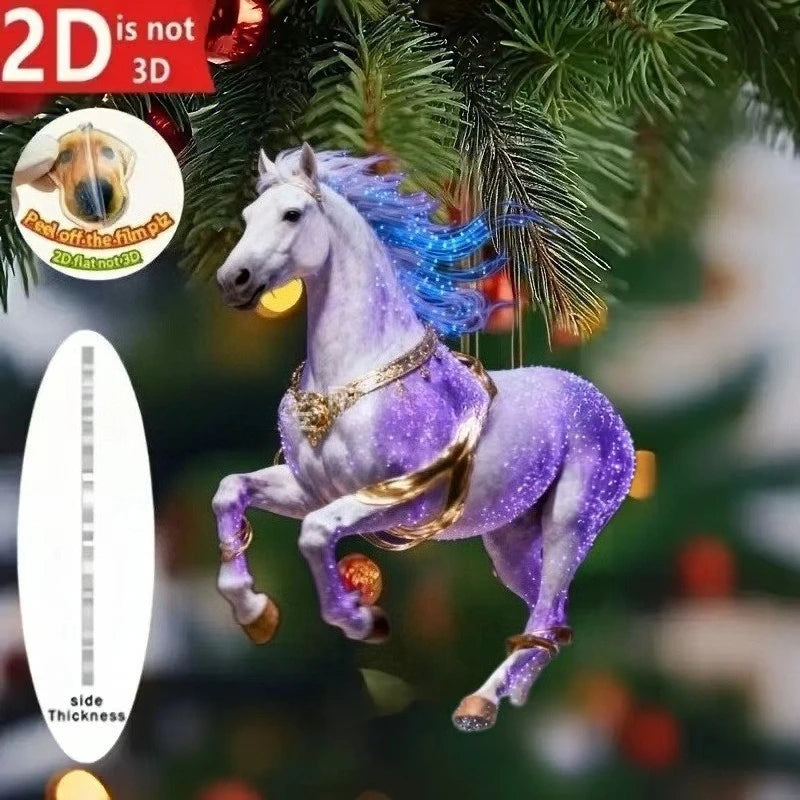2D Acrylic Horse Car Rearview Mirror Pendant Charm Christmas Tree Ornament Party New Year Hanging Decoration