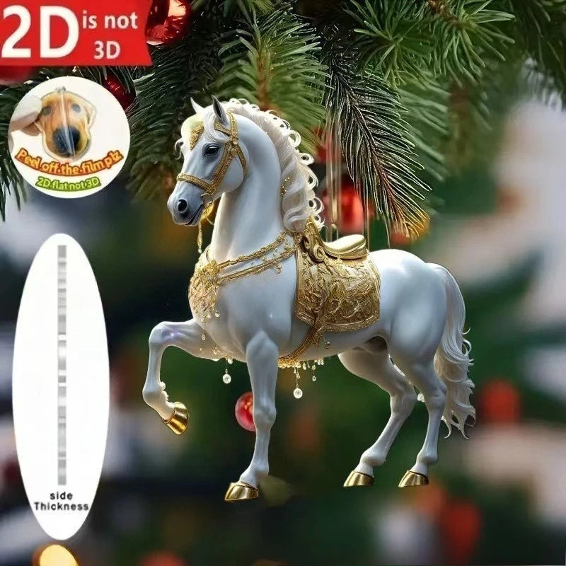 2D Acrylic Horse Car Rearview Mirror Pendant Charm Christmas Tree Ornament Party New Year Hanging Decoration