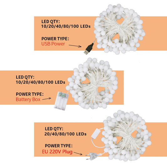 13M Ball LED String Lights