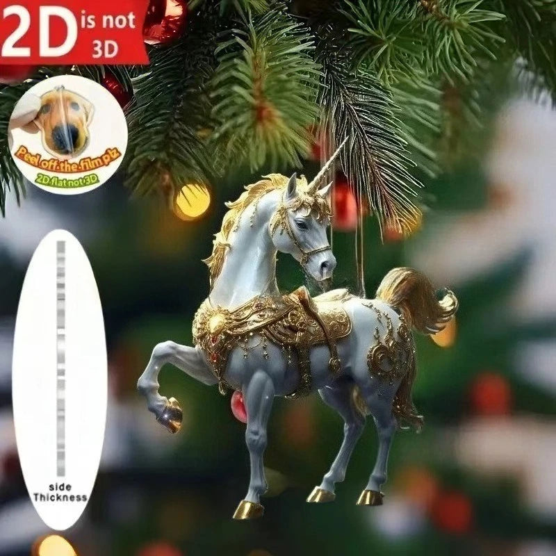 2D Acrylic Horse Car Rearview Mirror Pendant Charm Christmas Tree Ornament Party New Year Hanging Decoration