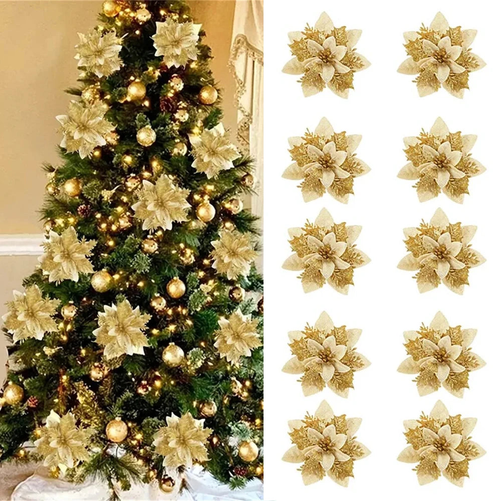 5/10pcs 14.5cm Christmas Flower Ornaments