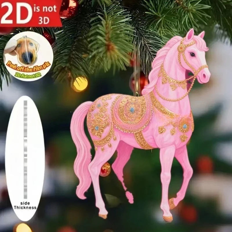 2D Acrylic Horse Car Rearview Mirror Pendant Charm Christmas Tree Ornament Party New Year Hanging Decoration