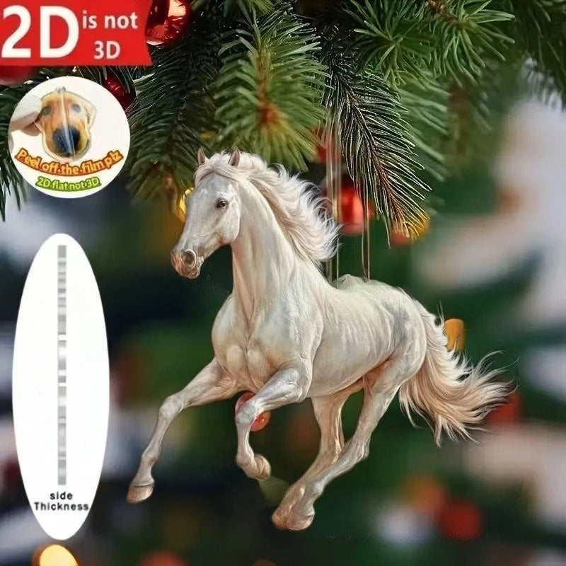2D Acrylic Horse Car Rearview Mirror Pendant Charm Christmas Tree Ornament Party New Year Hanging Decoration